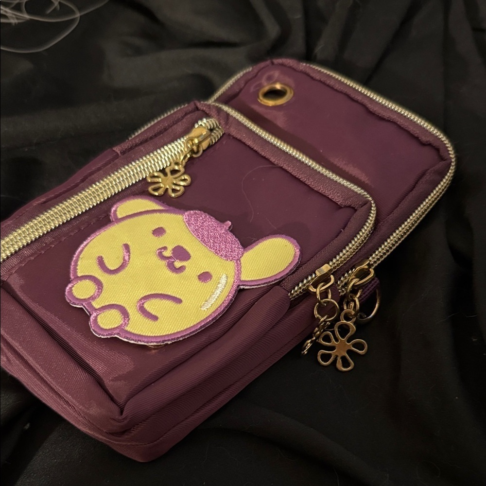 Purple Pompompurrin crossbody with Cute Flower zippers